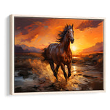 Horse Running In The Sunset Oil Painting V3 Framed Canvas Prints Wall Art Home Decor, Painting Canvas, Floating Frame