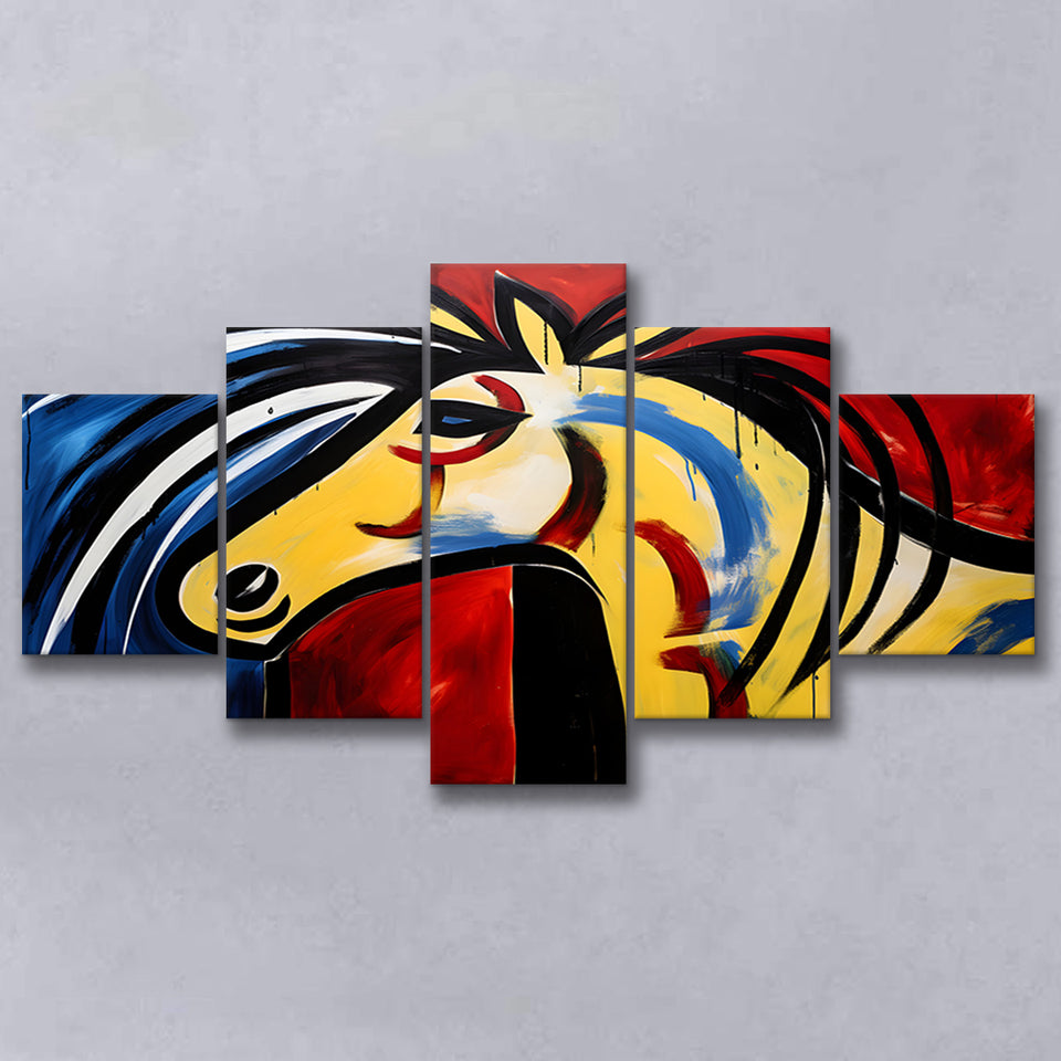 Horse Simple Art Unique Luxury Art 5 Panels Canvas Prints Wall Art Home Decor, Large Mixed Canvas