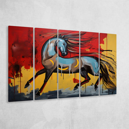 Horse Unique Art Mixed Color Painting 5 Panels B Canvas Prints Wall Art Home Decor, Extra Large Canvas
