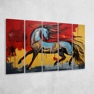Horse Unique Art Mixed Color Painting 5 Panels B Canvas Prints Wall Art Home Decor, Extra Large Canvas