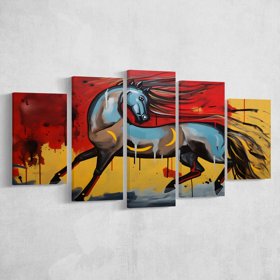 Horse Unique Art Mixed Color Painting 5 Panels Canvas Prints Wall Art Home Decor, Large Mixed Canvas