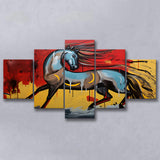 Horse Unique Art Mixed Color Painting 5 Panels Canvas Prints Wall Art Home Decor, Large Mixed Canvas
