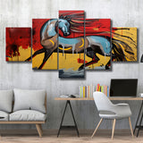 Horse Unique Art Mixed Color Painting 5 Panels Canvas Prints Wall Art Home Decor, Large Mixed Canvas