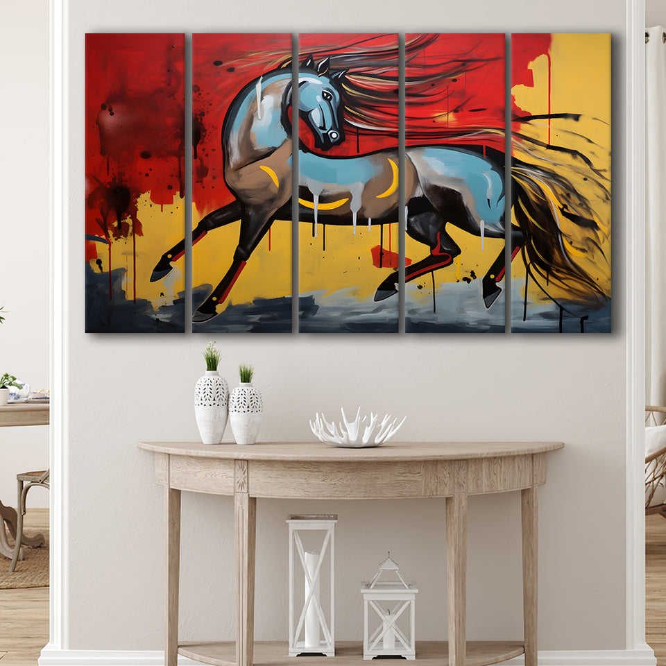 Horse Unique Art Mixed Color Painting 5 Panels B Canvas Prints Wall Art Home Decor, Extra Large Canvas