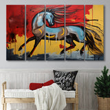 Horse Unique Art Mixed Color Painting 5 Panels B Canvas Prints Wall Art Home Decor, Extra Large Canvas