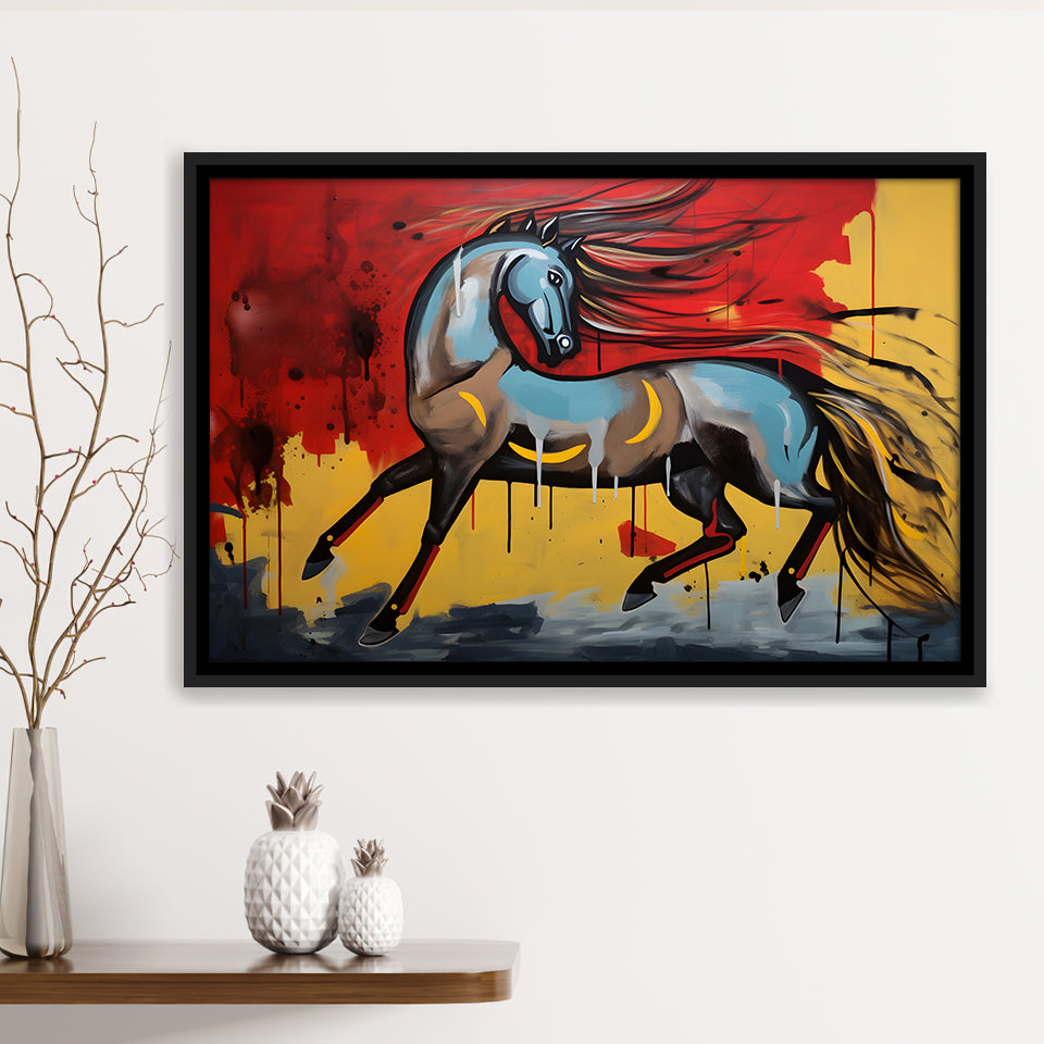 Horse Unique Art Mixed Color Painting Framed Canvas Prints Wall Art Home Decor, Painting Canvas, Floating Frame