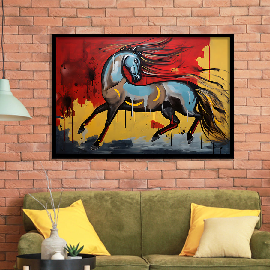 Horse Unique Art Mixed Color Painting Framed Art Prints Wall Decor, Painting Art, Framed Picture