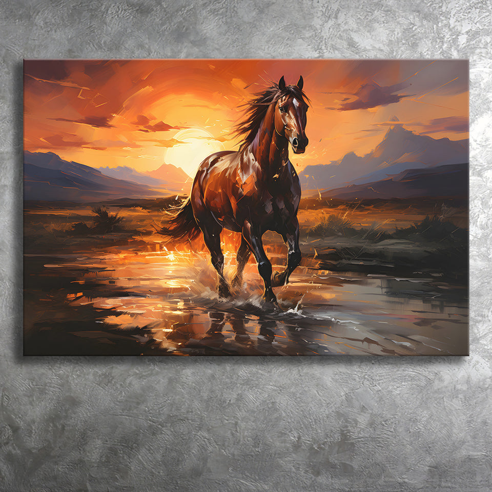 Horse Walking In The Sunset Oil Painting V2 Canvas Prints Wall Art