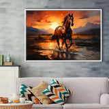 Horse Walking In The Sunset Oil Painting V2 Framed Canvas Prints Wall Art Home Decor, Painting Canvas, Floating Frame