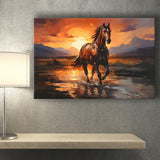 Horse Walking In The Sunset Oil Painting V2 Canvas Prints Wall Art Home Decor, Painting Canvas, Living Room Wall Decor