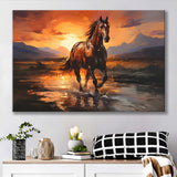 Horse Walking In The Sunset Oil Painting V2 Canvas Prints Wall Art Home Decor, Painting Canvas, Living Room Wall Decor