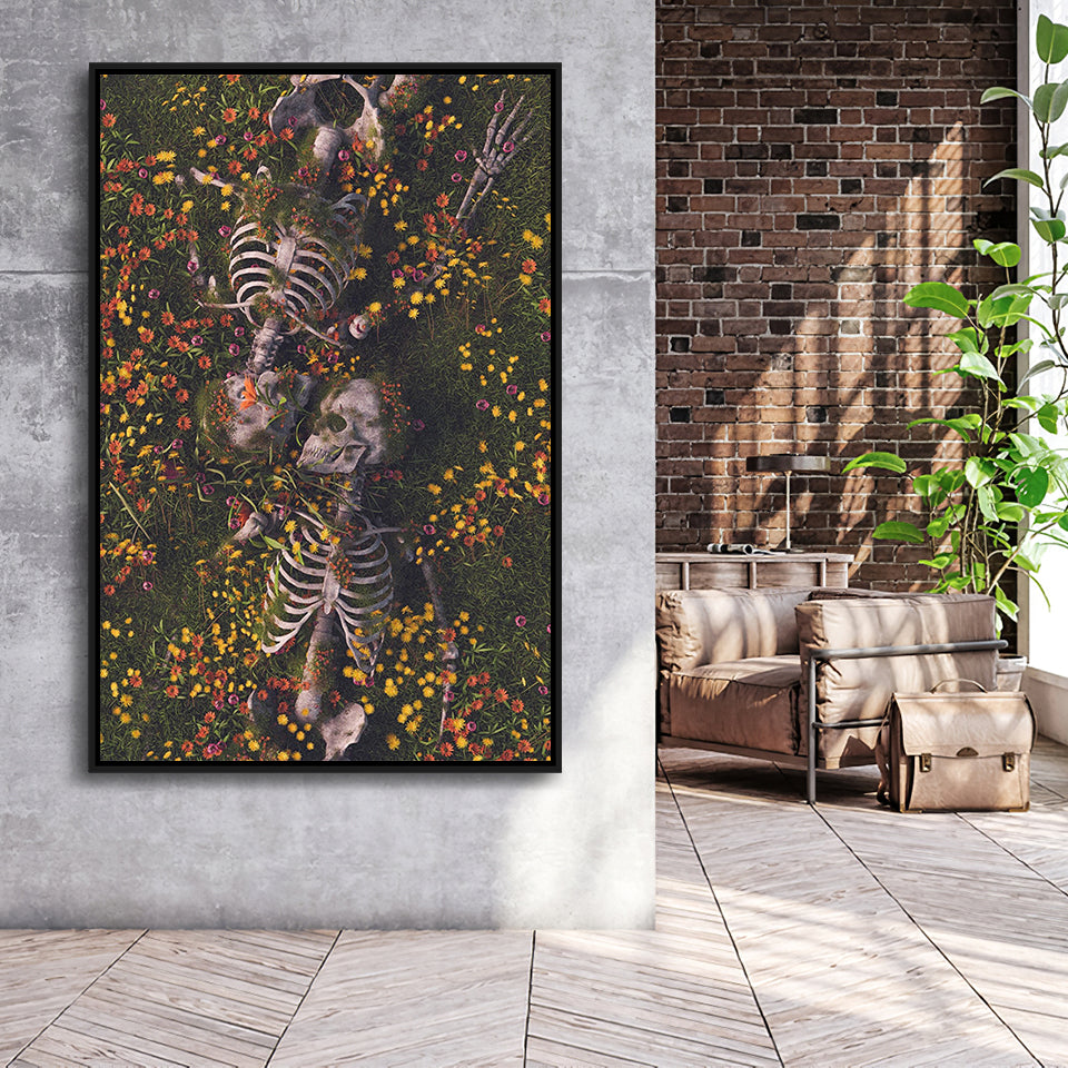 Hugging Couple Skull Canvas Wall Art, Framed Canvas Prints Wall Art Home Decor,Floating Frame, Ready to Hang