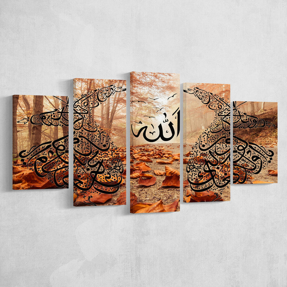 Islamic Autumn Decor Muslim Gift And Ramadan 5 Piece Canvas Prints Wall Art Decor, Multi Panels, Mixed Canvas