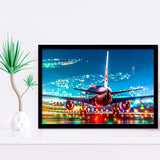 Japan Airlines Jal Runway Night Aeroplane Framed Art Prints Wall Decor - Painting Art, Framed Picture, Ready to Hang