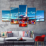 Japan Airlines Jal Runway Night Aeroplane 5 Piece Canvas Prints Wall Art Decor - Painting Canvas, Multi Panels