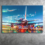 Japan Airlines Jal Runway Night Aeroplane Canvas Prints Wall Art Decor - Painting Canvas, Art Prints, Ready to Hang