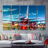 Japan Airlines Jal Runway Night Aeroplane 5 Piece B Canvas Prints Wall Art Decor - Painting Canvas, Multi Panels