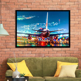 Japan Airlines Jal Runway Night Aeroplane Framed Art Prints Wall Decor - Painting Art, Framed Picture, Ready to Hang