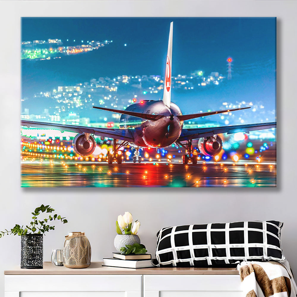 Japan Airlines Jal Runway Night Aeroplane Canvas Prints Wall Art