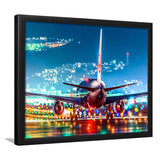 Japan Airlines Jal Runway Night Aeroplane Framed Art Prints Wall Decor - Painting Art, Framed Picture, Ready to Hang