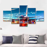 Japan Airlines Jal Runway Night Aeroplane 5 Piece Canvas Prints Wall Art Decor - Painting Canvas, Multi Panels