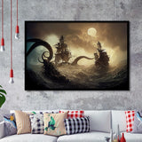 Kraken-Tentacle-Monster-Attacks-Pirate-Ship Painting Framed Art Prints, Wall Art,Home Decor,Framed Picture