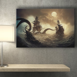 Print Art Oil Painting Mermaid and Pirate Ship Home Wall Decor on