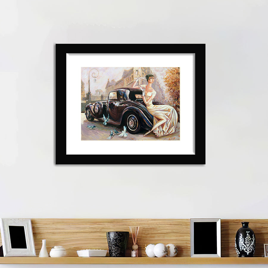 Retro Car Classic Car Evening City Wall Art Print - Framed Art, Framed Prints, Painting Print