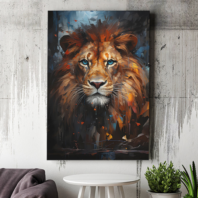 Lion Portrait With Blue Eye V1 Canvas Prints Wall Art Home Decor, Painting Canvas, Living Room Wall Decor