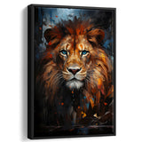 Lion Portrait With Blue Eye V1 Framed Canvas Prints Wall Art Home Decor, Painting Canvas, Floating Frame