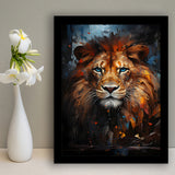 Lion Portrait With Blue Eye V1 Framed Art Prints Wall Decor, Painting Art, Framed Picture