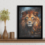 Lion Portrait With Blue Eye V1 Framed Canvas Prints Wall Art Home Decor, Painting Canvas, Floating Frame