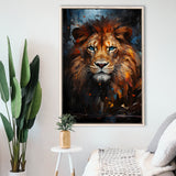 Lion Portrait With Blue Eye V1 Framed Canvas Prints Wall Art Home Decor, Painting Canvas, Floating Frame