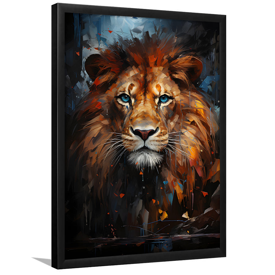 Lion Portrait With Blue Eye V1 Framed Art Prints Wall Decor, Painting Art, Framed Picture