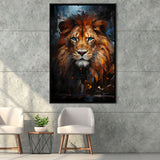 Lion Portrait With Blue Eye V1 Framed Canvas Prints Wall Art Home Decor, Painting Canvas, Floating Frame