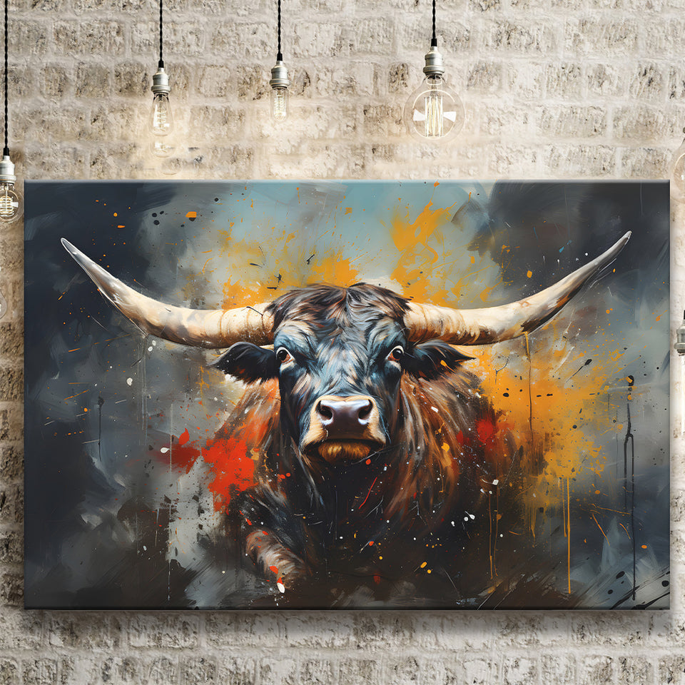 Longhorn Cow Painting Art Colorful V1 Canvas Prints Wall Art Home Decor, Painting Canvas, Living Room Wall Decor