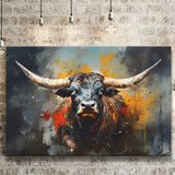 Longhorn Cow Painting Art Colorful V1 Canvas Prints Wall Art Home Decor, Painting Canvas, Living Room Wall Decor