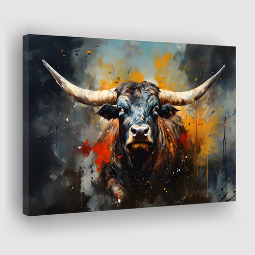 Longhorn Cow Painting Art Colorful V1 Canvas Prints Wall Art Home Decor, Painting Canvas, Living Room Wall Decor