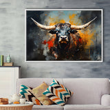Longhorn Cow Painting Art Colorful V1 Framed Canvas Prints Wall Art Home Decor, Painting Canvas, Floating Frame