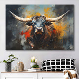 Longhorn Cow Painting Art Colorful V1 Canvas Prints Wall Art Home Decor, Painting Canvas, Living Room Wall Decor