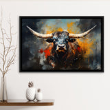 Longhorn Cow Painting Art Colorful V1 Framed Canvas Prints Wall Art Home Decor, Painting Canvas, Floating Frame