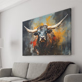 Longhorn Cow Painting Art Colorful V1 Canvas Prints Wall Art Home Decor, Painting Canvas, Living Room Wall Decor