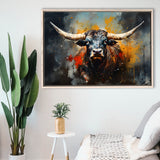 Longhorn Cow Painting Art Colorful V1 Framed Canvas Prints Wall Art Home Decor, Painting Canvas, Floating Frame
