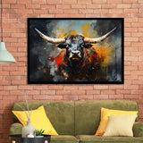 Longhorn Cow Painting Art Colorful V1 Framed Art Prints Wall Decor, Painting Art, Framed Picture