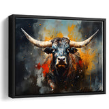 Longhorn Cow Painting Art Colorful V1 Framed Canvas Prints Wall Art Home Decor, Painting Canvas, Floating Frame
