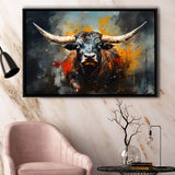 Longhorn Cow Painting Art Colorful V1 Framed Canvas Prints Wall Art Home Decor, Painting Canvas, Floating Frame