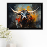 Longhorn Cow Painting Art Colorful V1 Framed Canvas Prints Wall Art Home Decor, Painting Canvas, Floating Frame