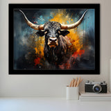 Longhorn Cow Painting Art Colorful V2 Framed Art Prints Wall Decor, Painting Art, Framed Picture