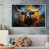 Longhorn Cow Painting Art Colorful V2 Framed Canvas Prints Wall Art Home Decor, Painting Canvas, Floating Frame