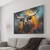Longhorn Cow Painting Art Colorful V2 Canvas Prints Wall Art Home Decor, Painting Canvas, Living Room Wall Decor